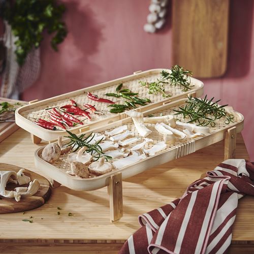 IKEA - KÖSSEBAR, food drying rack with 2 trays, bamboo, 46x21x22 cm