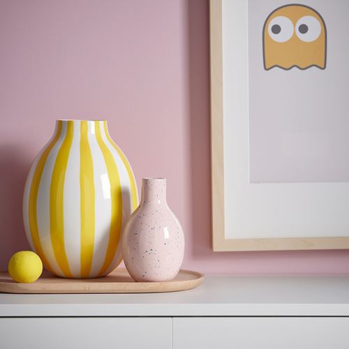 IKEA - BLODBJÖRK, vase, white/yellow, 25 cm