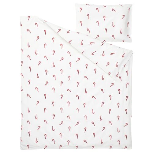 IKEA - LOVSANGARE, bebek nevresim takımı, beyaz-kırmızı, 110x125/35x55 cm