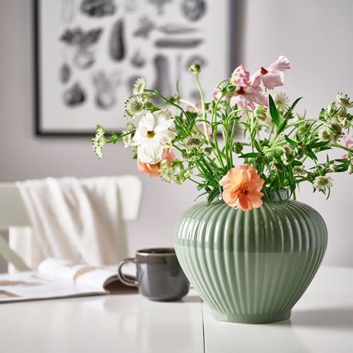 IKEA - PELARBJÖRK, seramik vazo, gri-yeşil, 20 cm