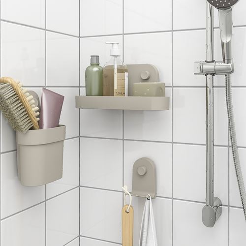 IKEA - ÖBONAS, vantuzlu duvar rafı, gri-bej, 28 cm