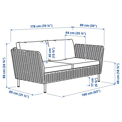 IKEA - VITTSKAR, 2-seat garden sofa, dark grey, 178 cm