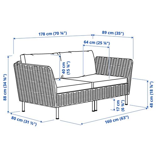 IKEA - VITTSKAR, 2-seat garden sofa, dark grey, 178 cm