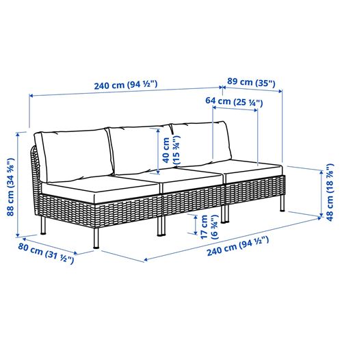 IKEA - VITTSKAR, 3'lü bahçe kanepesi, koyu gri, 240 cm