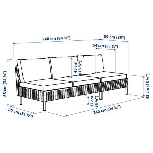 IKEA - VITTSKAR, 3-seat garden sofa, dark grey, 240 cm