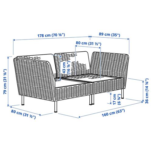 IKEA - VITTSKAR, 2-seat garden sofa, dark grey, 178 cm