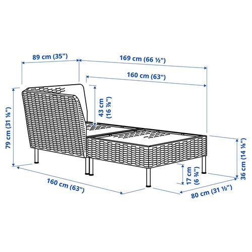 IKEA - VITTSKAR, garden chaise longue, dark grey, 89 cm