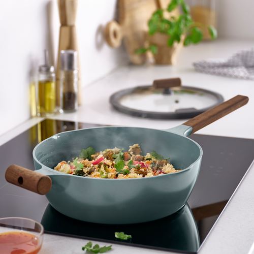 IKEA - KLIPPFISK, tencere, yapışmaz kaplama-ahşap-gri turkuaz, 28 cm