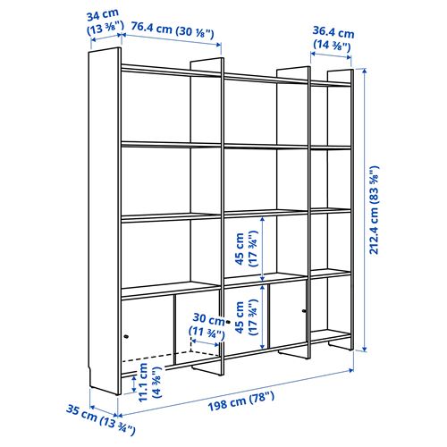 IKEA - LADMAKARE, sürgü kapaklı saklama kombinasyonu, meşe görünümlü, 198x35x212 cm