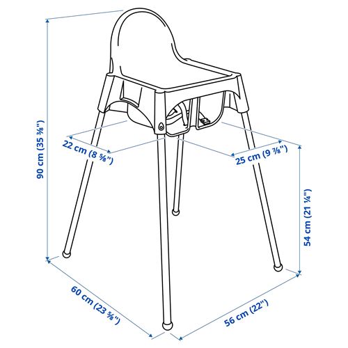 IKEA - ANTILOP, mama sandalyesi, gri-mavi-beyaz, 90 cm