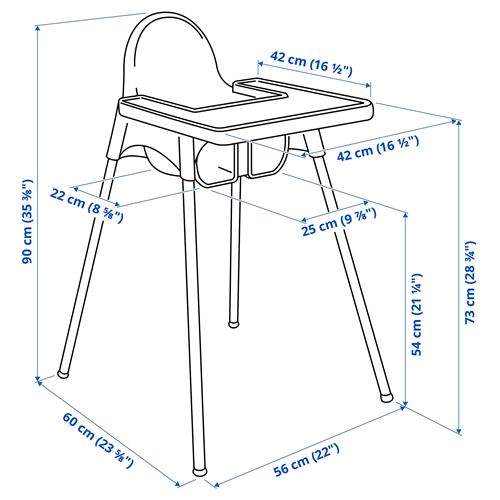 IKEA - ANTILOP, highchair with tray, white, 90 cm