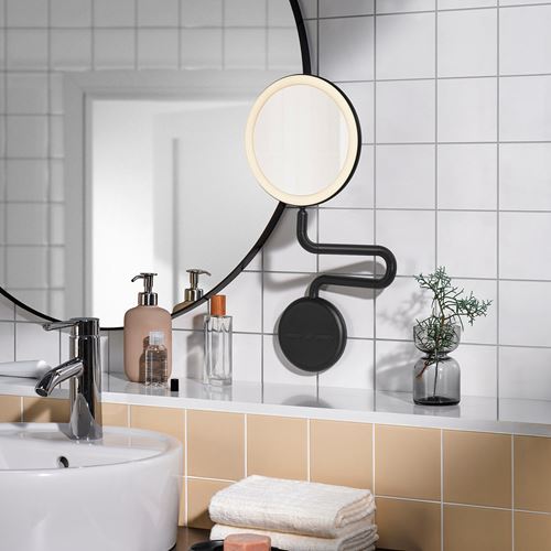 IKEA - EKFANN, aydınlatmalı makyaj aynası, siyah