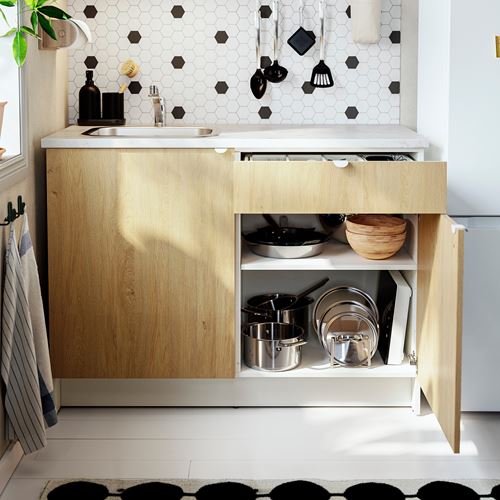 IKEA - KNOXHULT, çekmeceli ve kapaklı alt dolap, meşe görünümlü, 120 cm