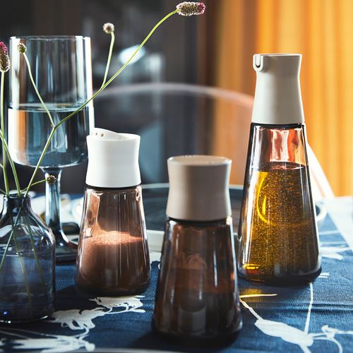 IKEA - HALVTOM, salt and pepper shakers, glass-brown, 12 cm