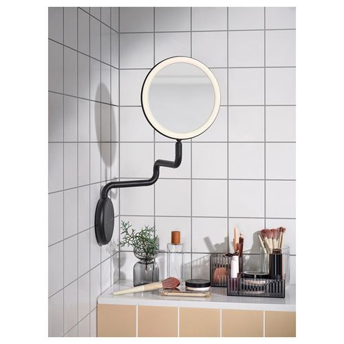 IKEA - EKFANN, aydınlatmalı makyaj aynası, siyah