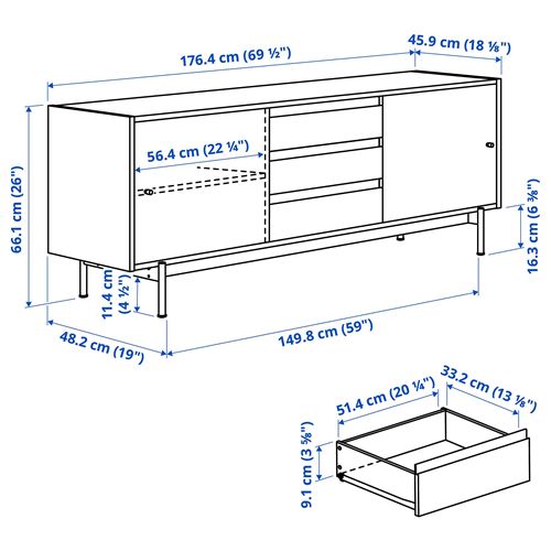 IKEA - RADMANSÖ, tv sehpası, kahverengi ceviz görünüm, 176x48x66 cm