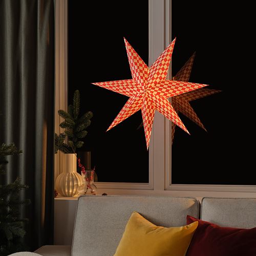 IKEA - STRALA, abajur başlığı, kırmızı-beyaz, 70 cm
