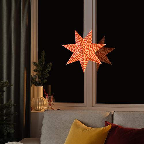 IKEA - STRALA, abajur başlığı, kırmızı-beyaz, 48 cm