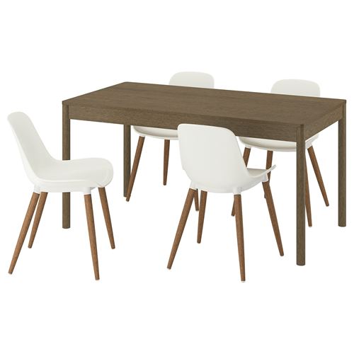 IKEA - TONSTAD/GRÖNSTA, mutfak masası takımı, kahverengi/meşe kaplama-beyaz, 4 sandalyeli