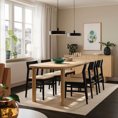 IKEA - STOCKHOLM 2025/SKANSNAS, yemek masası takımı, meşe kaplama-siyah kayın, 6 sandalyeli