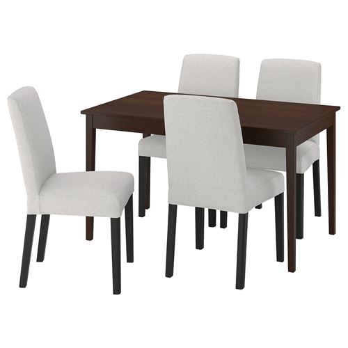 IKEA - NASINGE/BERGMUND, kitchen table set, dark brown/stained beech veener-Orrsta light grey/black, 4 chairs