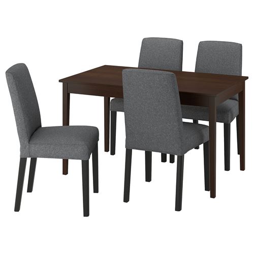 IKEA - NASINGE/BERGMUND, yemek masası takımı, koyu kahve/kayın kaplama-Gunnared orta gri/siyah, 4 sandalyeli