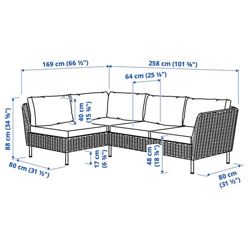 IKEA - VITTSKAR, garden corner sofa set, dark grey, 169x258  cm