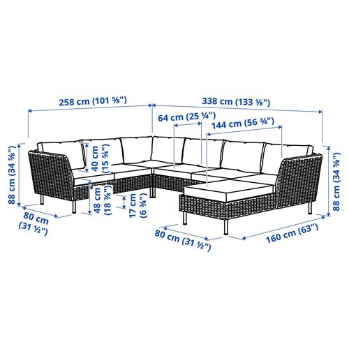 IKEA - VITTSKAR, garden corner seating group, dark grey