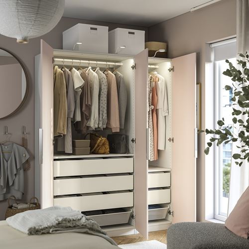 IKEA - PAX/FARDAL, PAX gardırop, beyaz-parlak cila açık turuncu, 150x60x201 cm