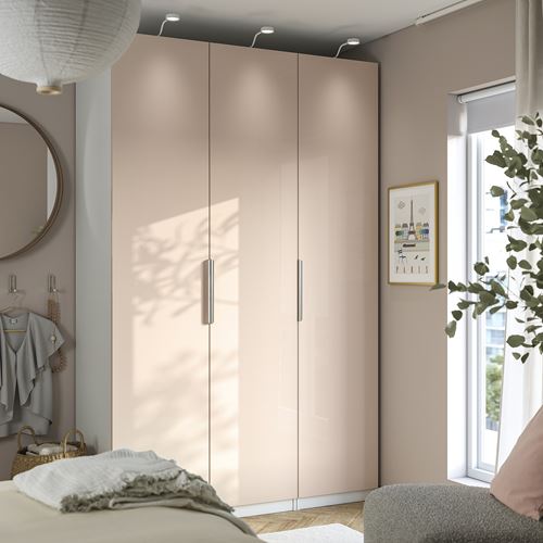 IKEA - PAX/FARDAL, PAX gardırop, beyaz-parlak cila açık turuncu, 150x60x236 cm