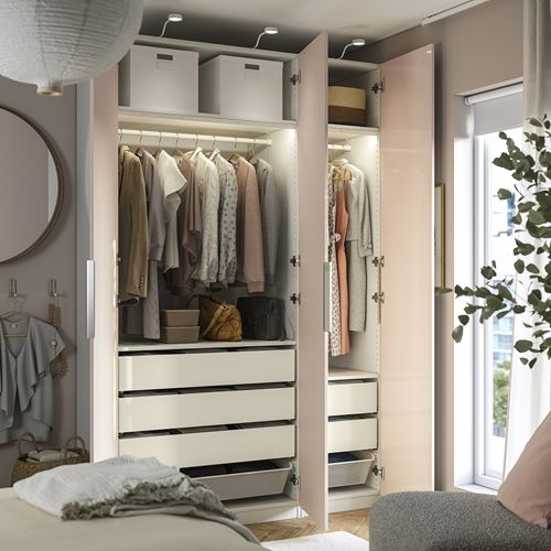 IKEA - PAX/FARDAL, PAX gardırop, beyaz-parlak cila açık turuncu, 150x60x236 cm