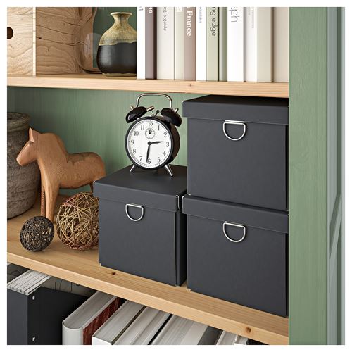 IKEA - HEMNES, kitaplık, gri-yeşil-açık kahverengi, 90x197 cm