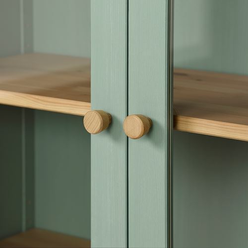 IKEA - HEMNES, glass-door cabinet, grey-green-light brown, 90x197 cm