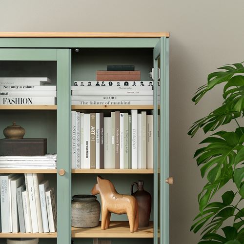 IKEA - HEMNES, glass-door cabinet, grey-green-light brown, 90x197 cm