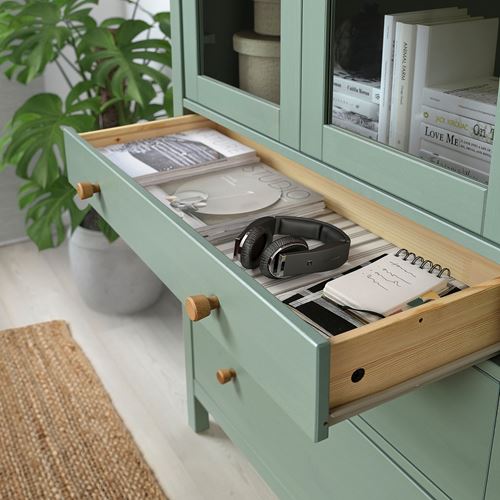 IKEA - HEMNES, glass-door cabinet, grey-green-light brown stained, 270x197 cm