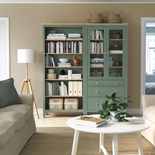 IKEA - HEMNES, vitrin, gri-yeşil-açık kahverengi boyalı, 180x197 cm