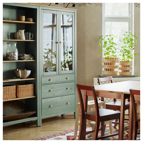 IKEA - HEMNES, glass-door cabinet, grey-green-light brown stained, 270x197 cm