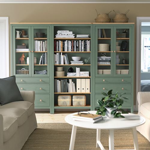 IKEA - HEMNES, glass-door cabinet, grey-green-light brown stained, 270x197 cm