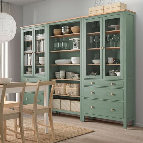 IKEA - HEMNES, glass-door cabinet, grey-green-light brown stained, 270x197 cm
