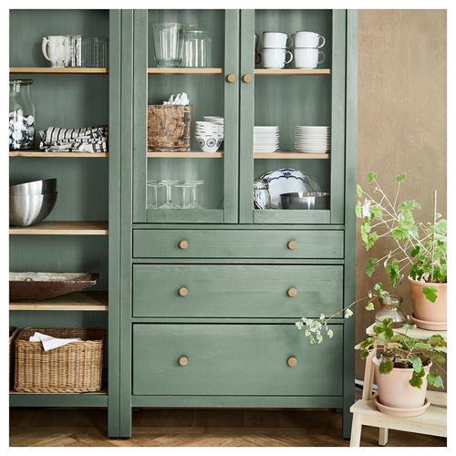 IKEA - HEMNES, glass-door cabinet, grey-green-light brown stained, 270x197 cm