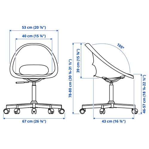 IKEA - LOBERGET/MALSKAR, çalışma sandalyesi, beyaz-sarı