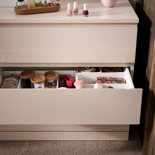 IKEA - MALM, 3 çekmeceli şifonyer, açık turuncu-parlak cila, 80x78 cm