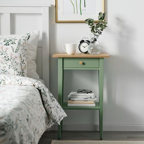 IKEA - HEMNES, komodin, gri-yeşil-açık kahverengi boyalı, 46x35 cm