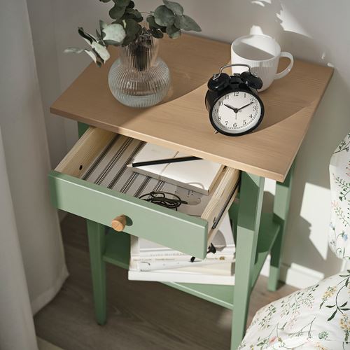IKEA - HEMNES, komodin, gri-yeşil-açık kahverengi boyalı, 46x35 cm