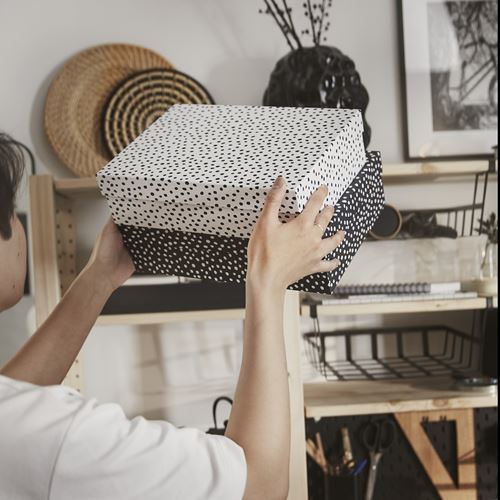 IKEA - RATTAREN, kapaklı kutu, siyah-beyaz