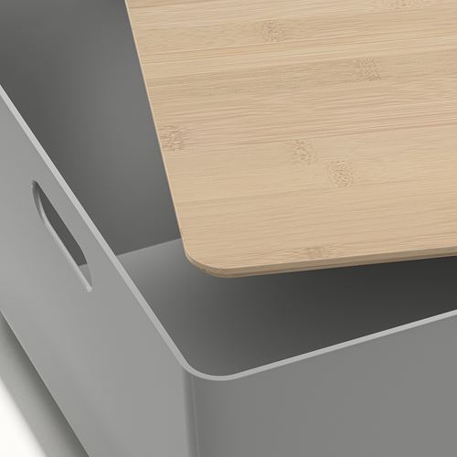 IKEA - KUGGIS, box with lid, light grey-bamboo, 37x54x21 cm