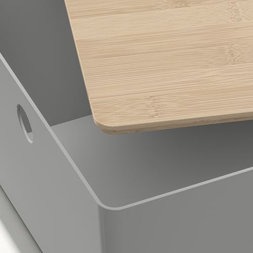 IKEA - KUGGIS, box with lid, light grey-bamboo, 26x35x15 cm