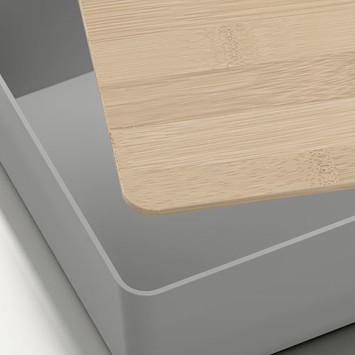 IKEA - KUGGIS, box with lid, light grey-bamboo, 18x26x8 cm