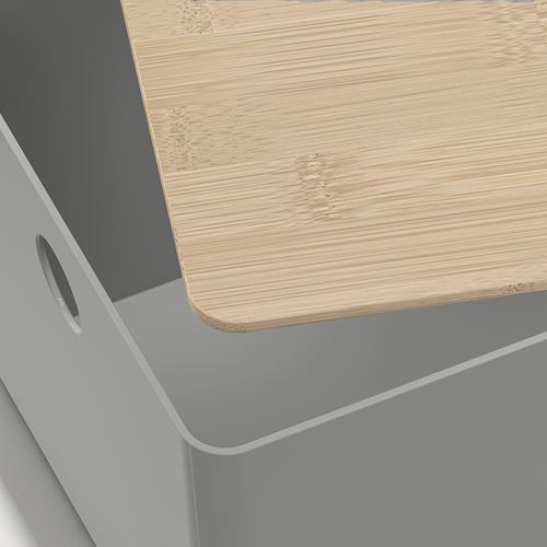 IKEA - KUGGIS, box with lid, light grey-bamboo, 18x26x15 cm