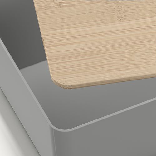 IKEA - KUGGIS, box with lid, light grey-bamboo, 13x18x8 cm